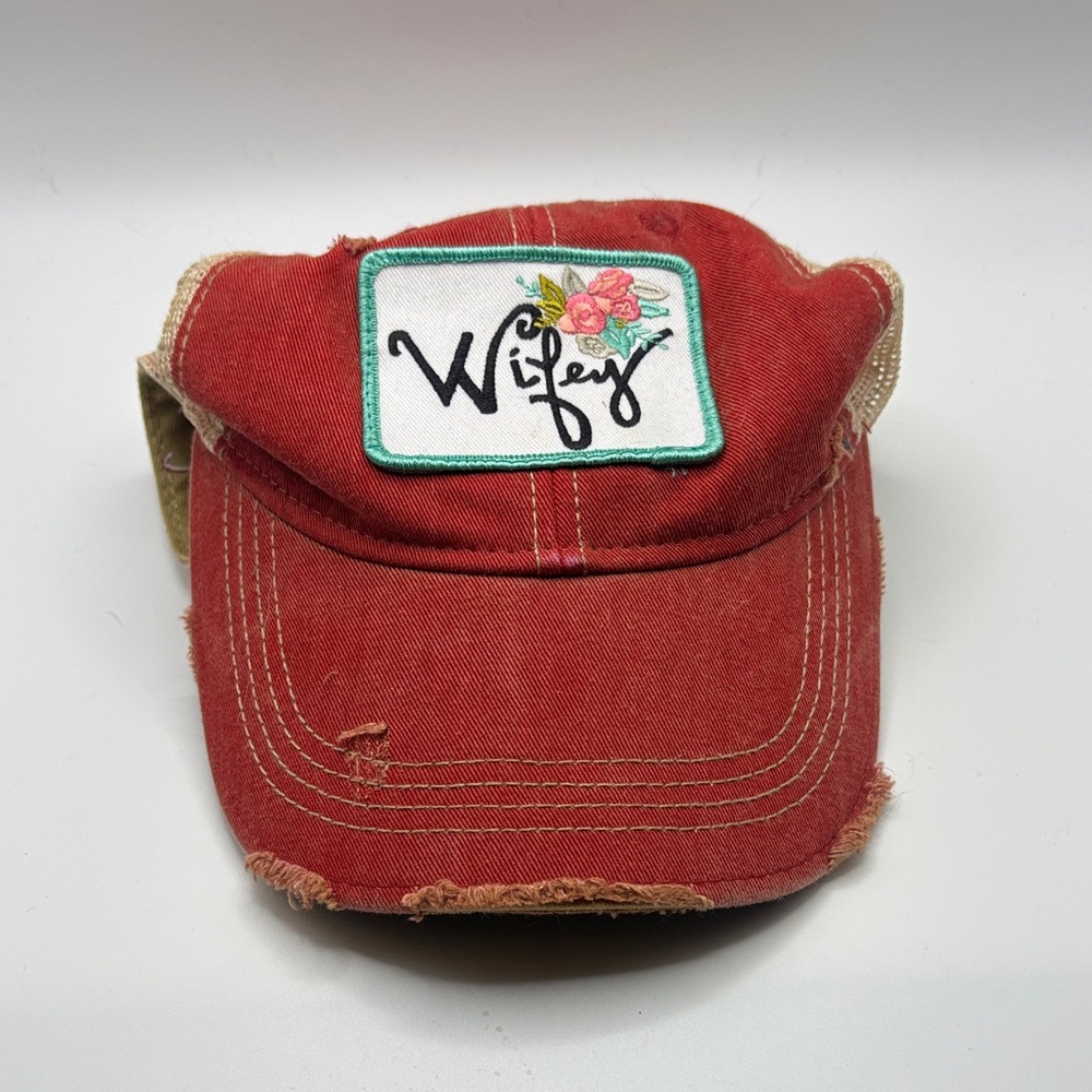 Red Distressed 'Wifey' Cap